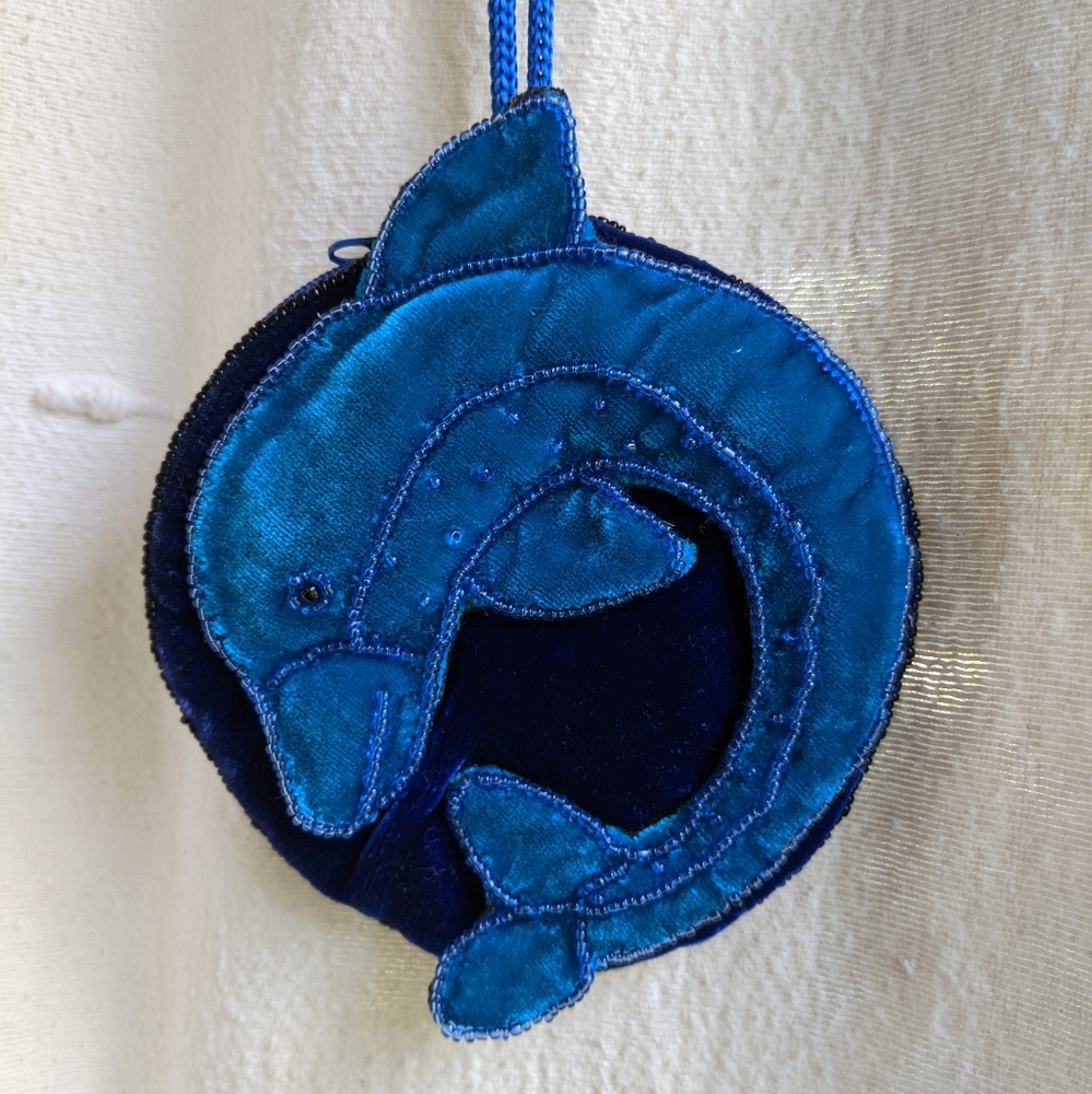 Velvet Beaded Dolphin Purse, Petite